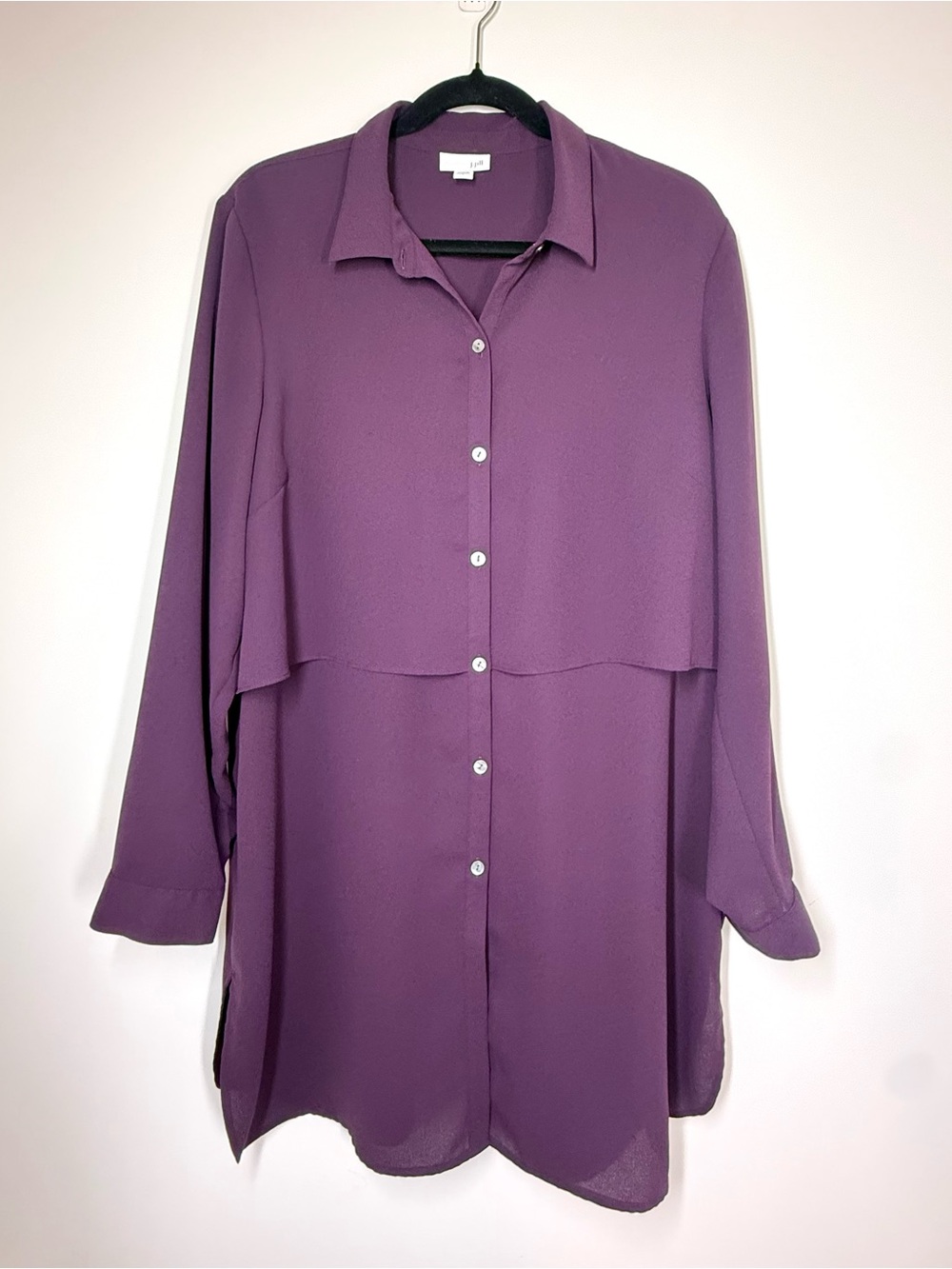 J. Jill Purple Long Sleeve Button-Down Tunic Shirt Blouse Top Business Casual